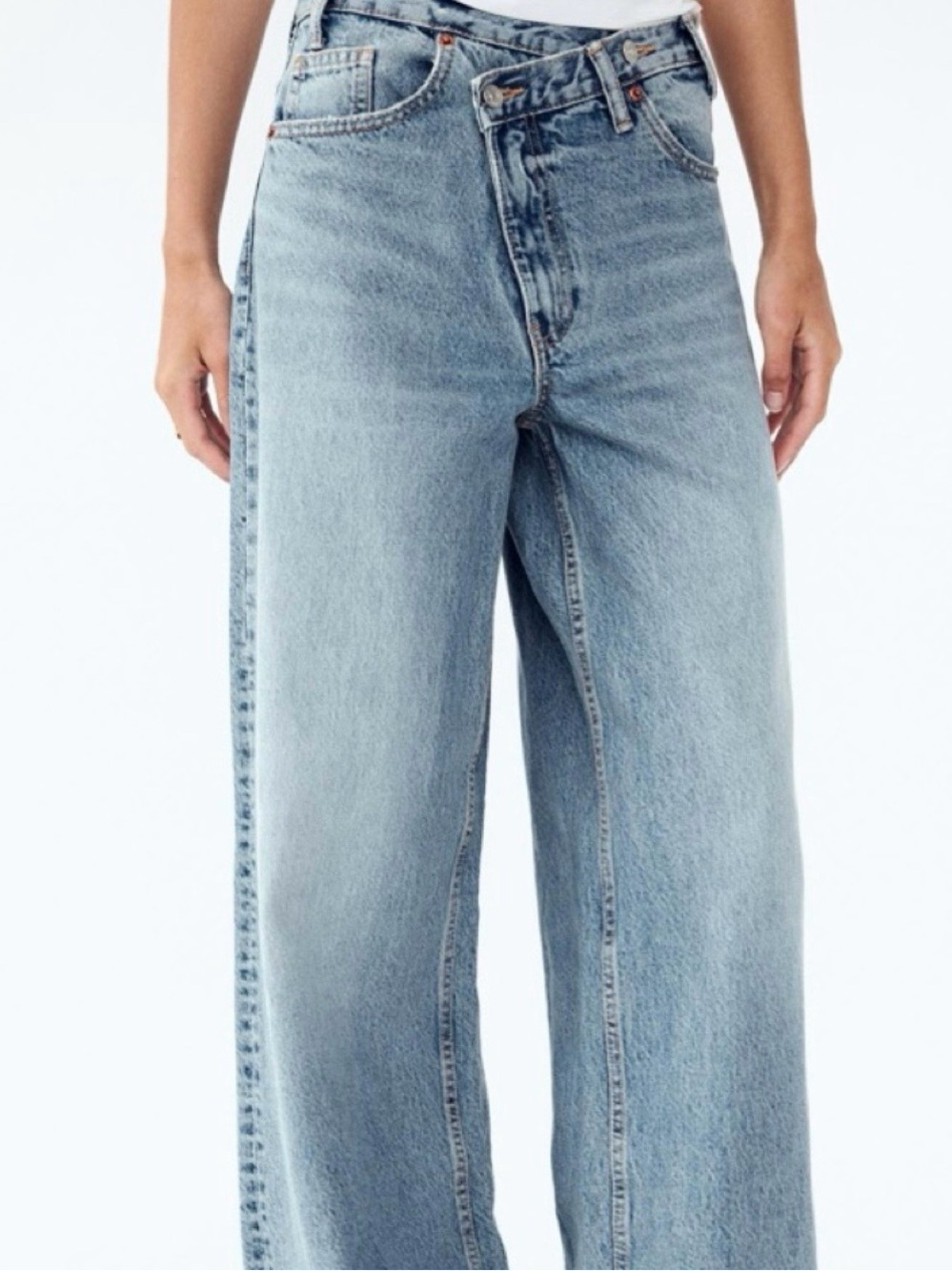 Zara trf high rise asymmetric crossover wide-leg blue jeans